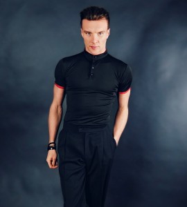 Stand-up Collar T-Shirt with Red Accents