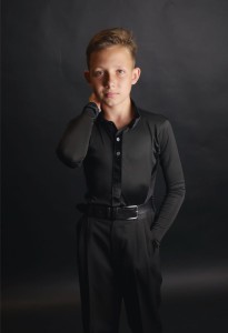 Boys' Long Sleeve Shirt with Stand Collar and Velvet Accents